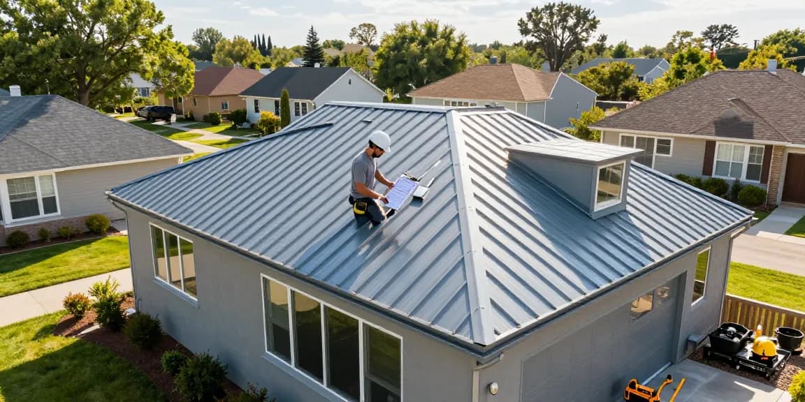 Detailed metal roofing case studies with installation process shown in a sunny residential setting.