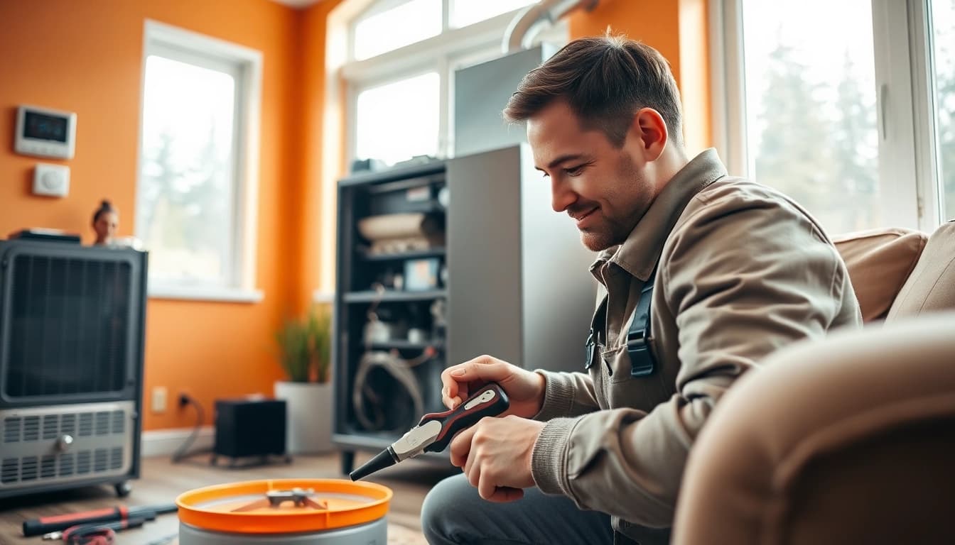 Professional technician repairing heating system in North Vancouver, emphasizing heating repair north vancouver.