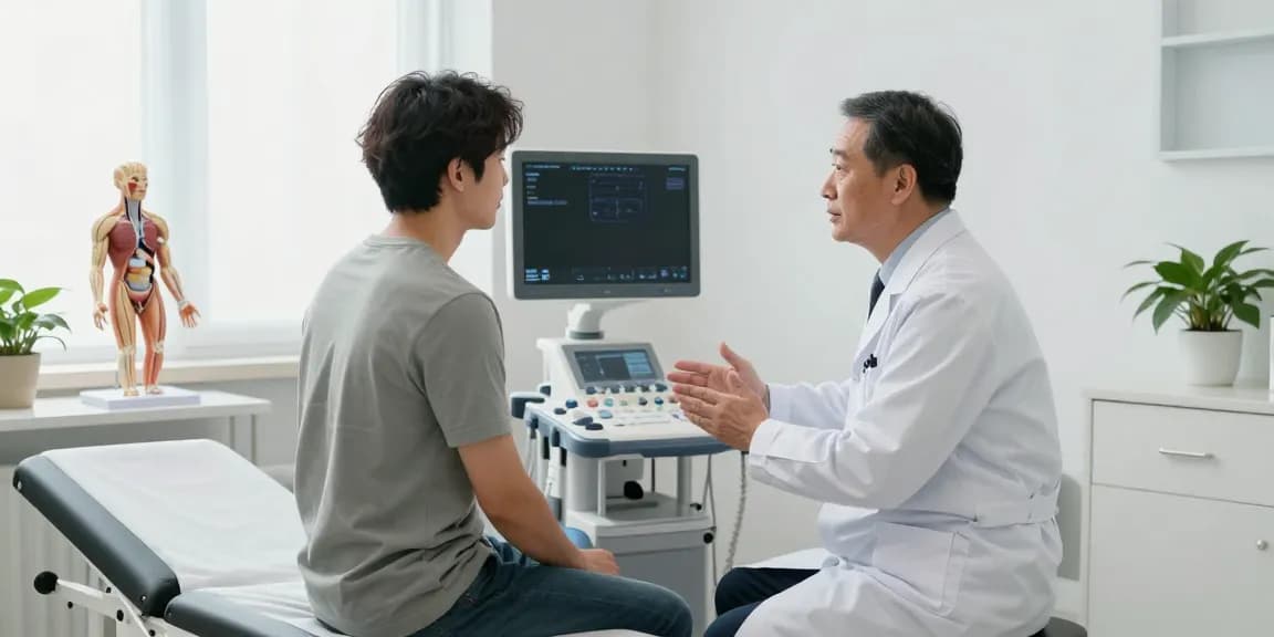 Urology consultation with patient in modern medical office, emphasizing care and professionalism.