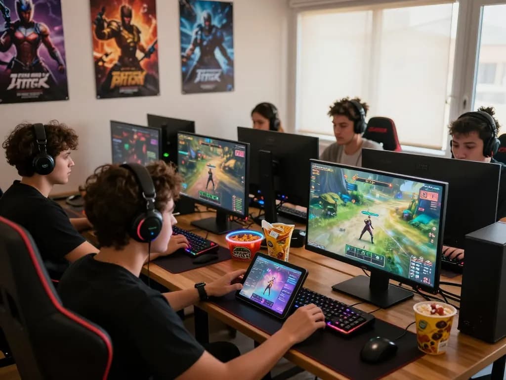 Players enjoying html porn games in a vibrant gaming room filled with colorful decor and engaging visuals.