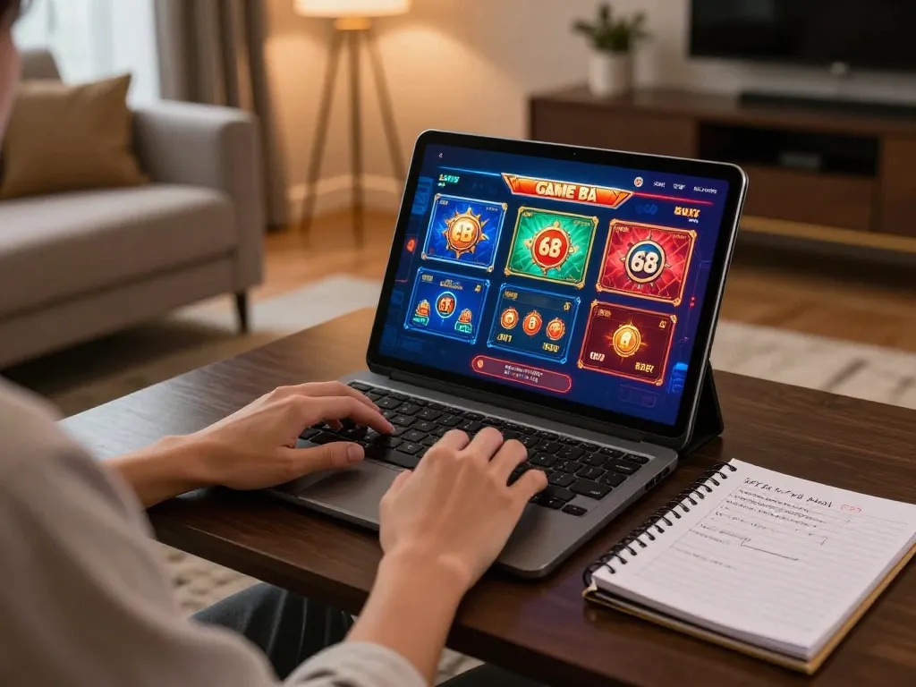 Player enjoying 68 Game Bài on tablet, showcasing an engaging online casino experience