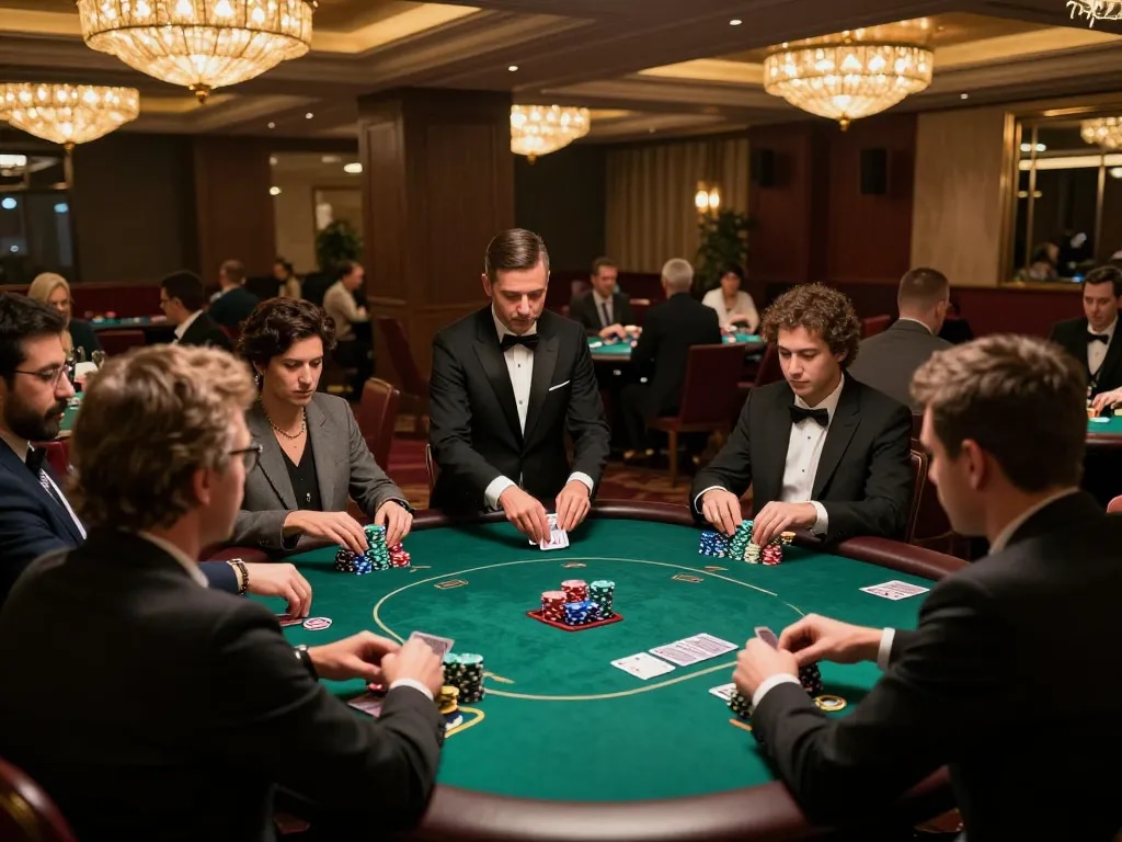 Players engaging in strategic poker gameplay at Nhà cái Co88's elegant casino.