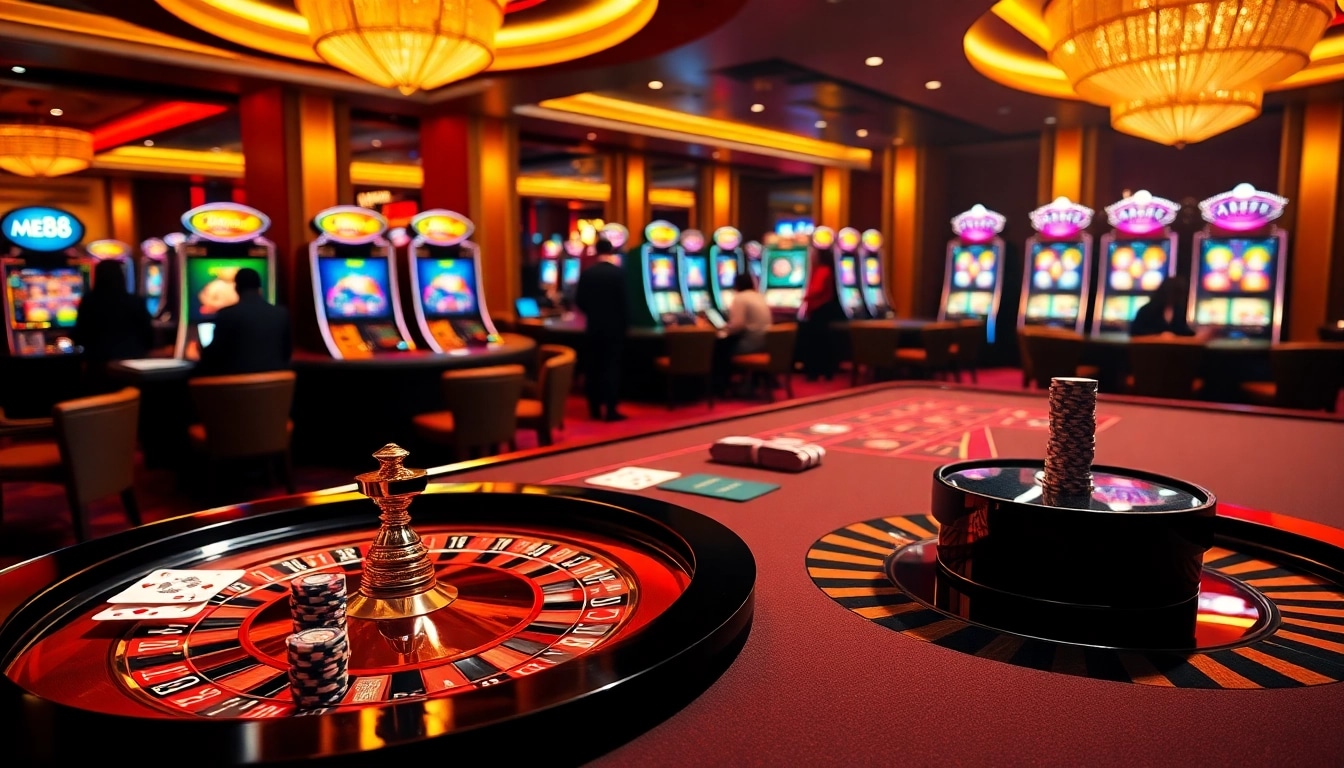 Exciting casino action featuring games and vibrant decor at https://me88.in.net/ enticing players to win big.