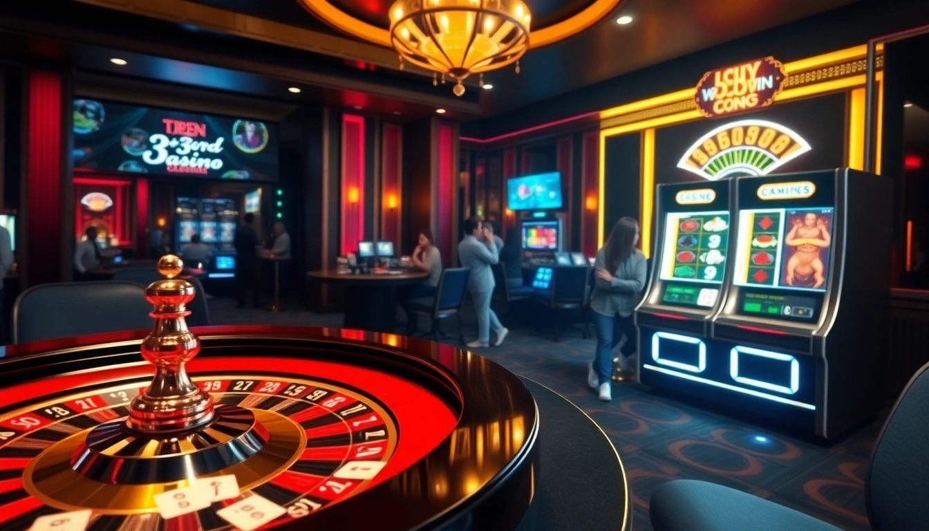 Engage with the vibrant energy of 33win com at a luxurious online casino, showcasing cards, chips, and a roulette wheel.