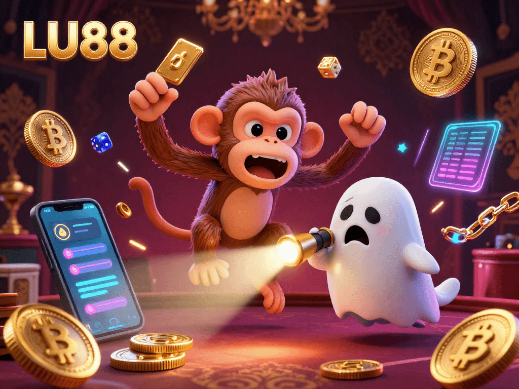 Engage in the thrilling universe of LU88 with a playful ghost-hunter puppy tracking a mischievous monkey.