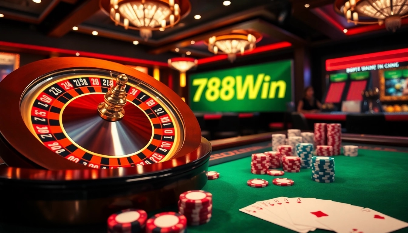 Experience luxury gambling visuals at 78Win, featuring roulette and poker games.