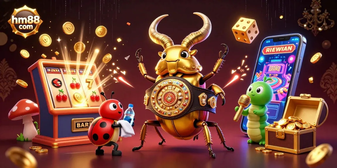 Experience gaming excitement at hm88 com with a vibrant illustration of fantasy characters celebrating a jackpot win.