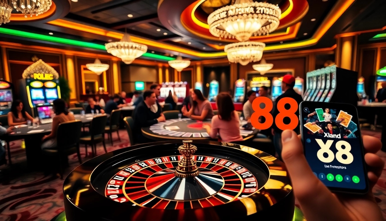 Players enjoying a thrilling roulette game and slots at X 88's vibrant casino scene.