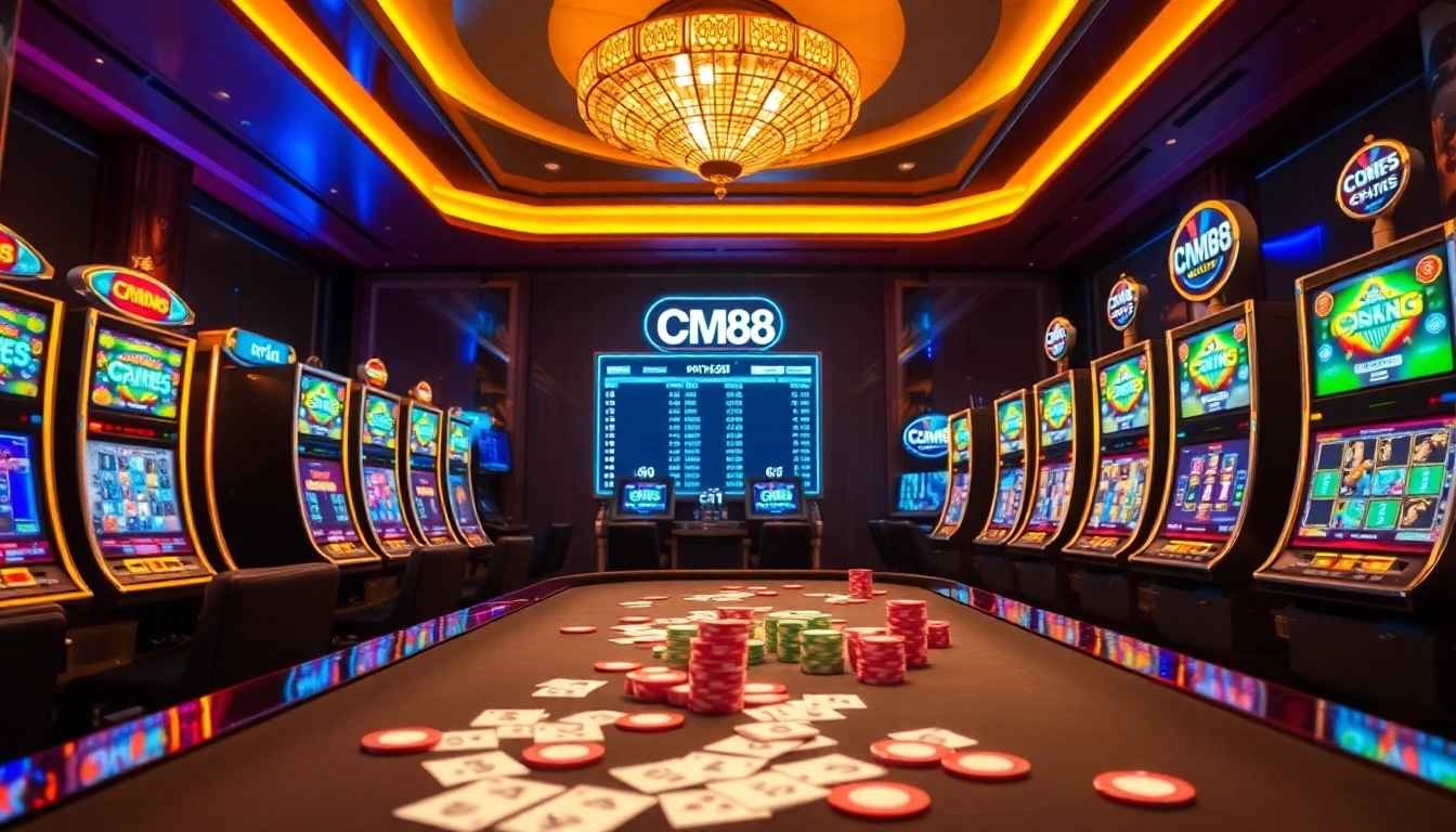 CM88 casino scene showcasing vibrant gaming tables and exciting slot machines.