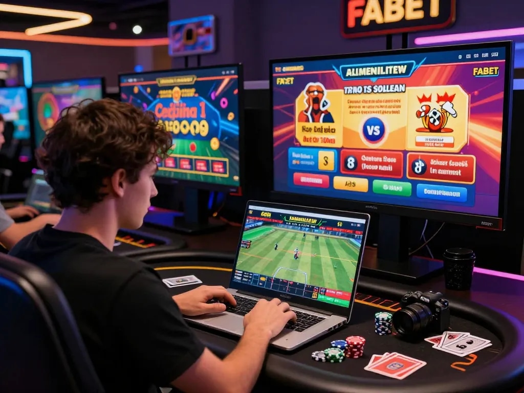 Live online betting environment with FABET interface showcasing sports odds and casino games.