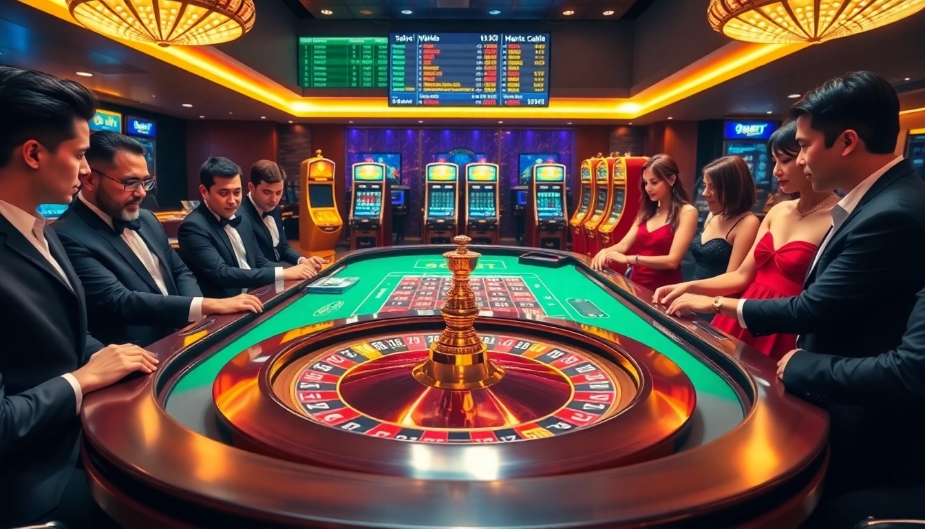 Exciting 9BET roulette action with elegant players, chips, and betting screens.