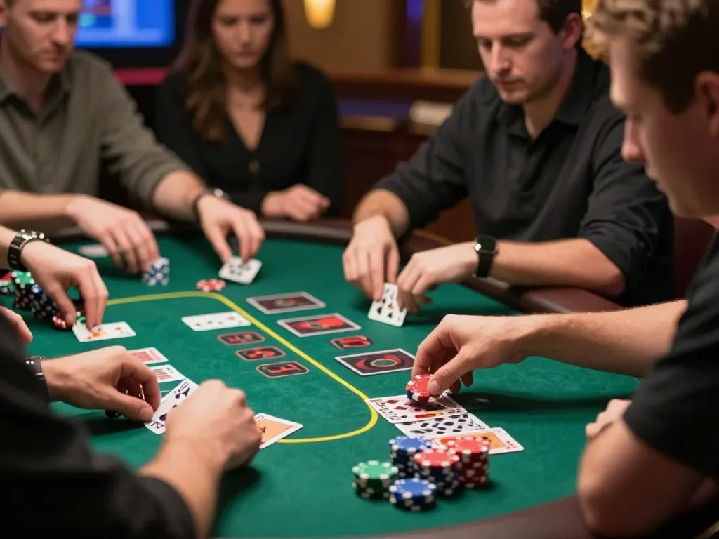 Engaged players strategizing their next move while playing blackjack at CM88 online casino