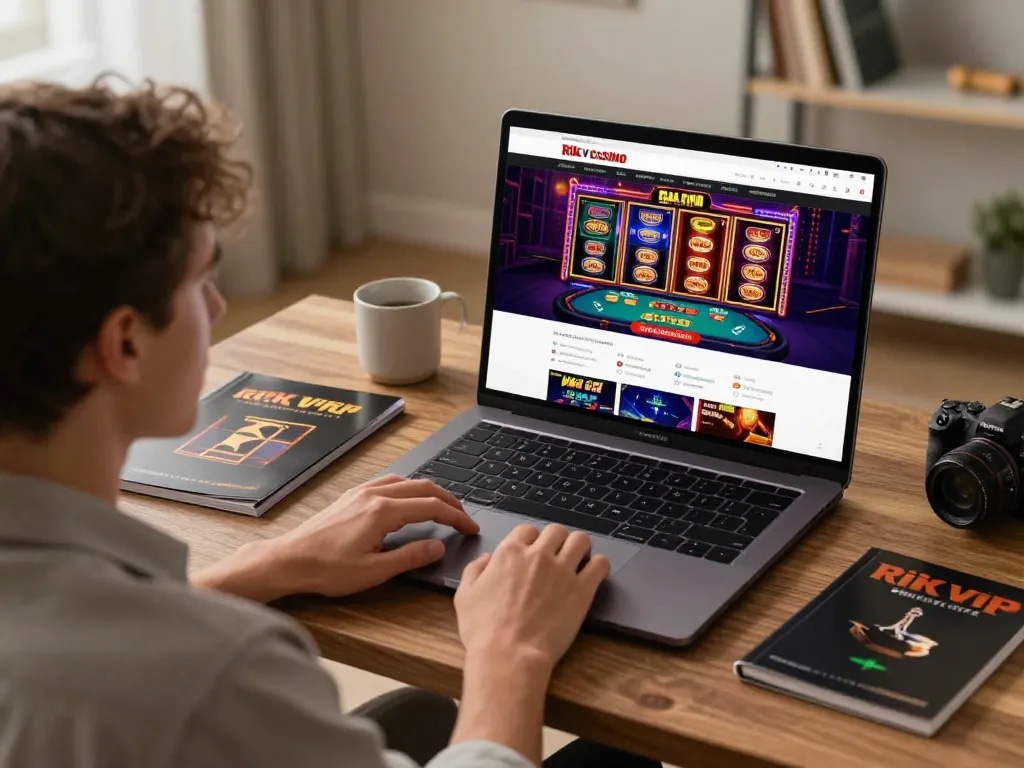 Person playing on Rik vip online casino platform with vibrant slot machines.