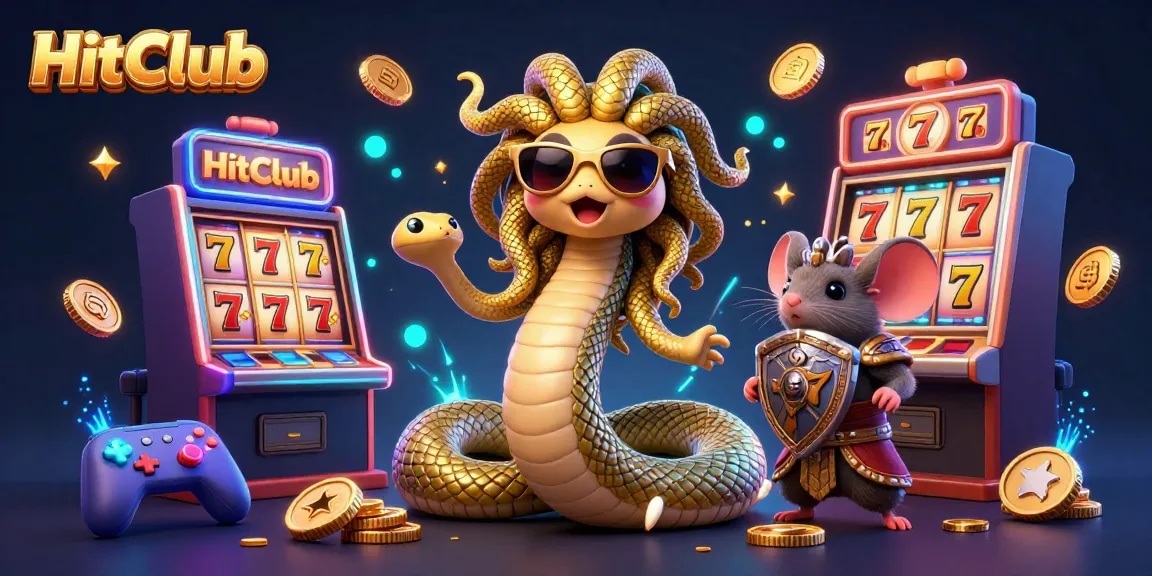 Engage with HitClub's vibrant slot machines in an enchanting 3D casino illustration.