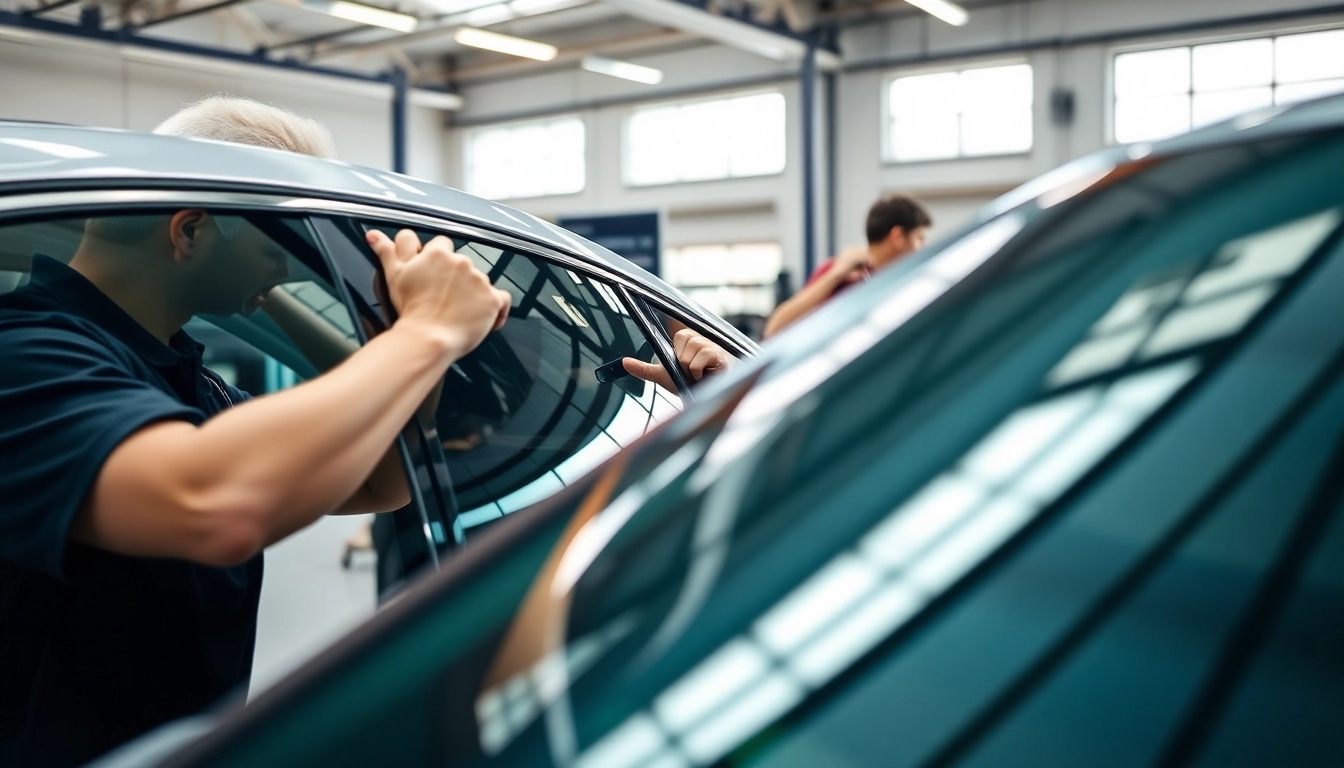 Install auto window tint near me with expert technicians at a professional workshop.