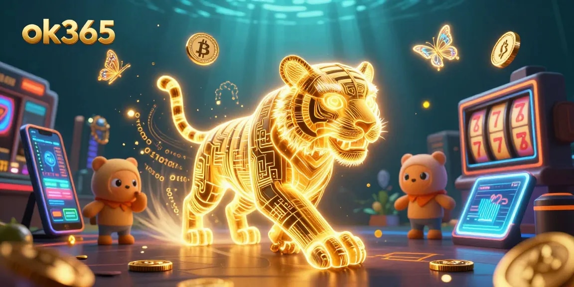 Experience ok365 with an electrifying 3D illustration showcasing the vibrant casino landscape and crypto elements.