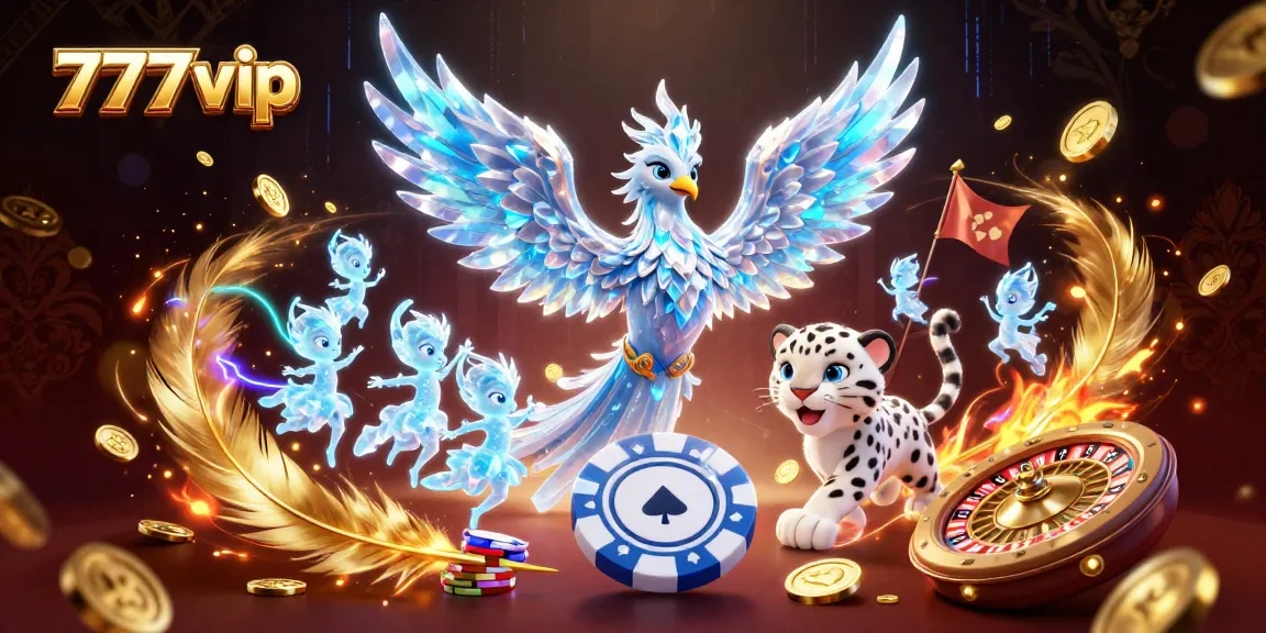 Engage with 777vip's exciting slot games featuring an ice phoenix, vibrant tokens, and immersive gaming action.