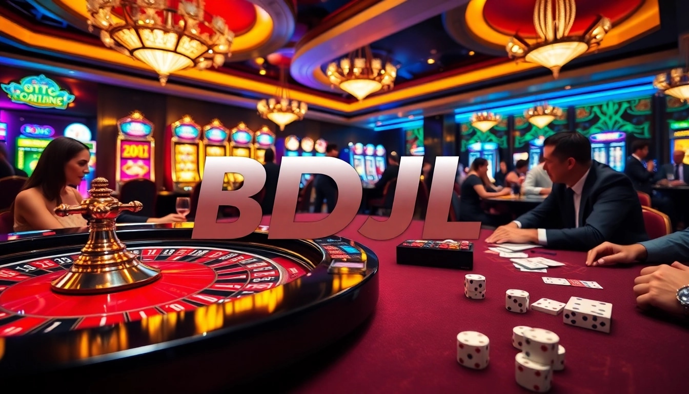 Experience the excitement of BDJL at a luxurious casino with roulette and poker games.