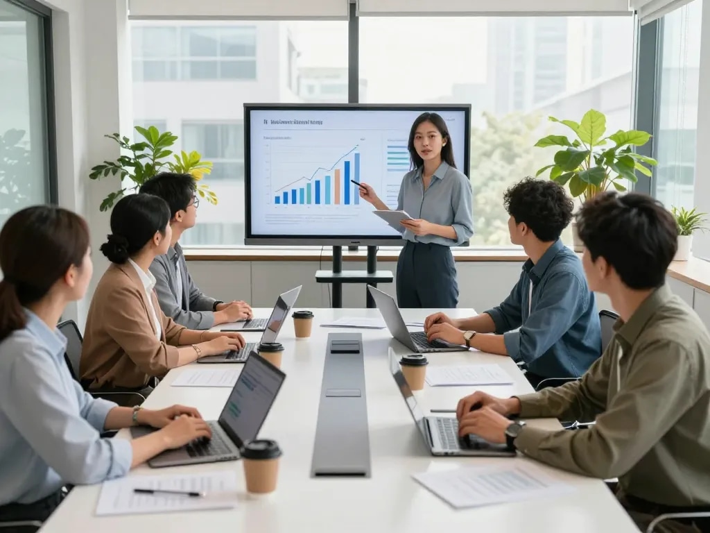Collaborative meeting scene at https://7mvna.com/ showcasing teamwork and strategic discussion in a modern office.