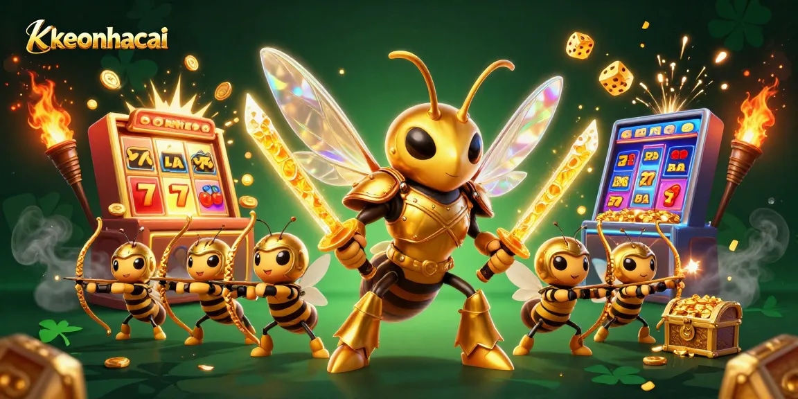 Experience keonhacai's thrilling jackpot action with vibrant casino elements in a dynamic illustration.