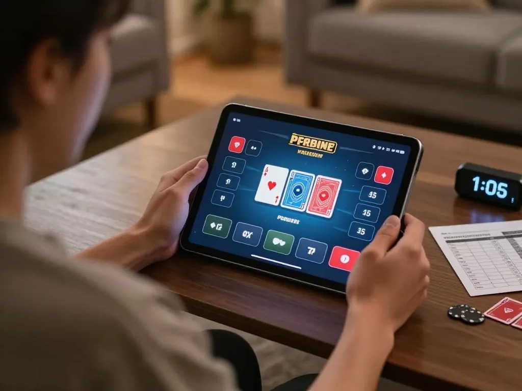 Play poker online with link vào MM88 in a cozy home setting with warm lighting