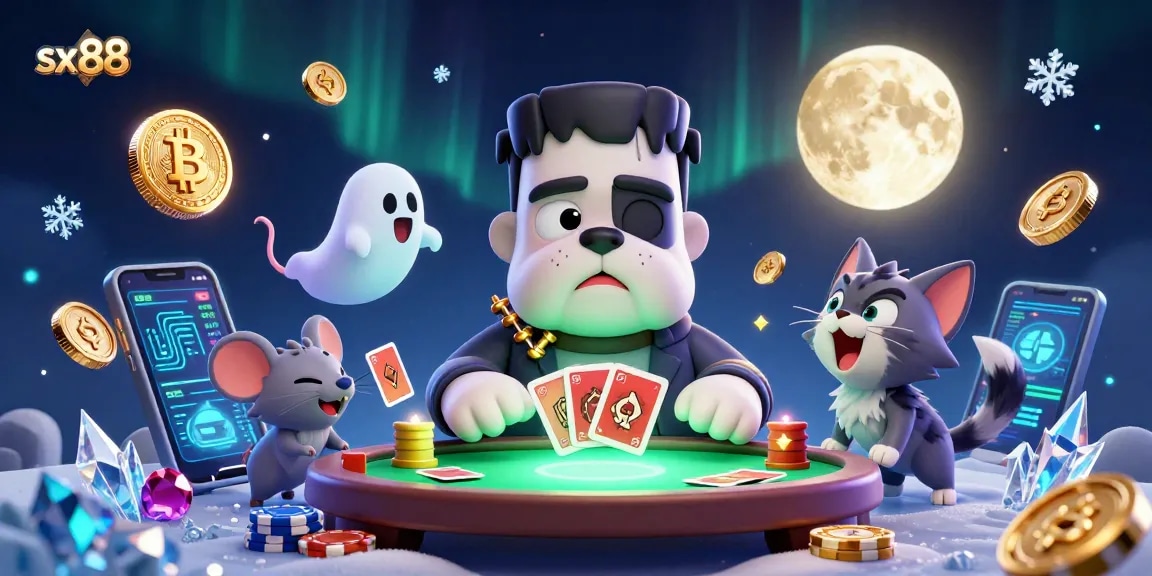 Experience thrilling gameplay at sx88 with a lively scene of monsters, crypto coins, and dynamic casino elements.