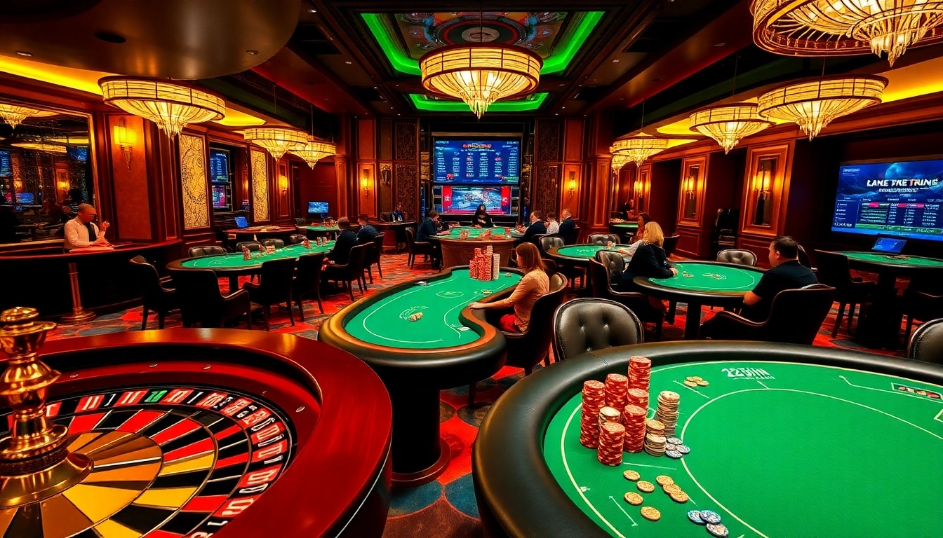 Scene of enthusiastic players at Nhà cái 23win poker tables, showcasing thrilling casino action.