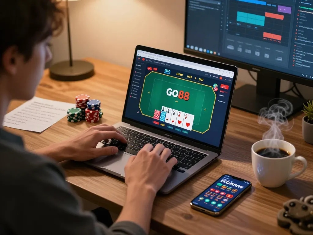 Playing poker on go88 with an engaging online interface in a cozy home setup