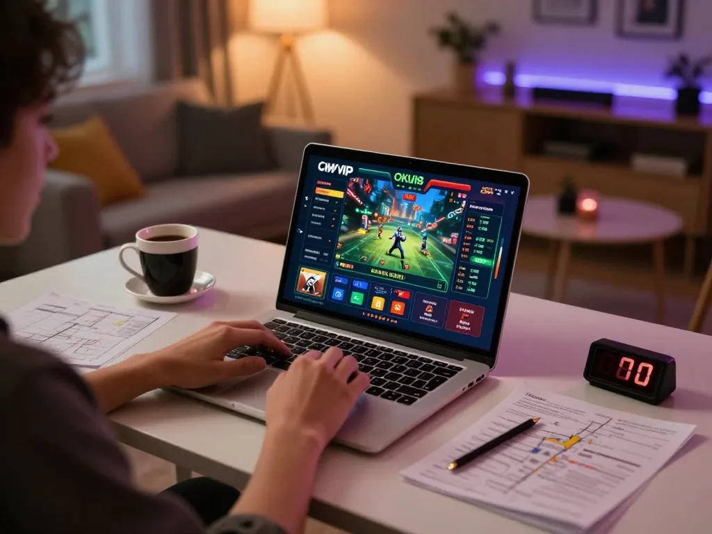 Engaging gameplay on CM88 okvip during a cozy home gaming session