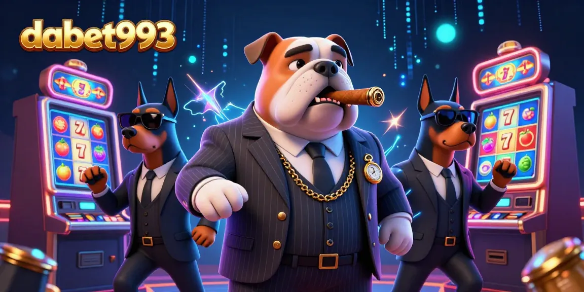 dabet993 gaming fun with vibrant slot machines and a mafia boss illustration exuding excitement