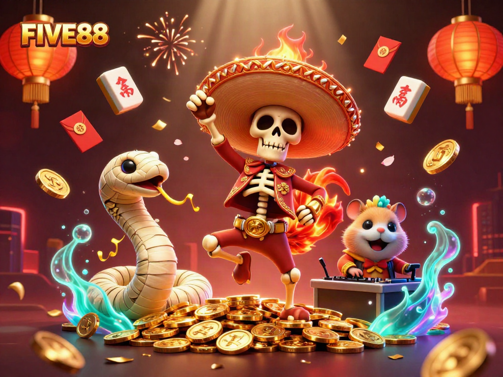 Experience thrilling wins with FIVE88 in a vibrant casino scene full of action.