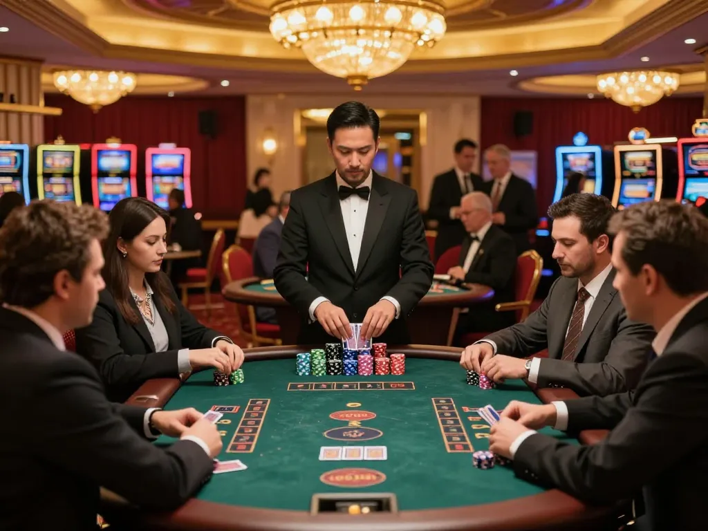 Players engage in thrilling blackjack action at a luxurious casino, embodying the 3WIN experience.