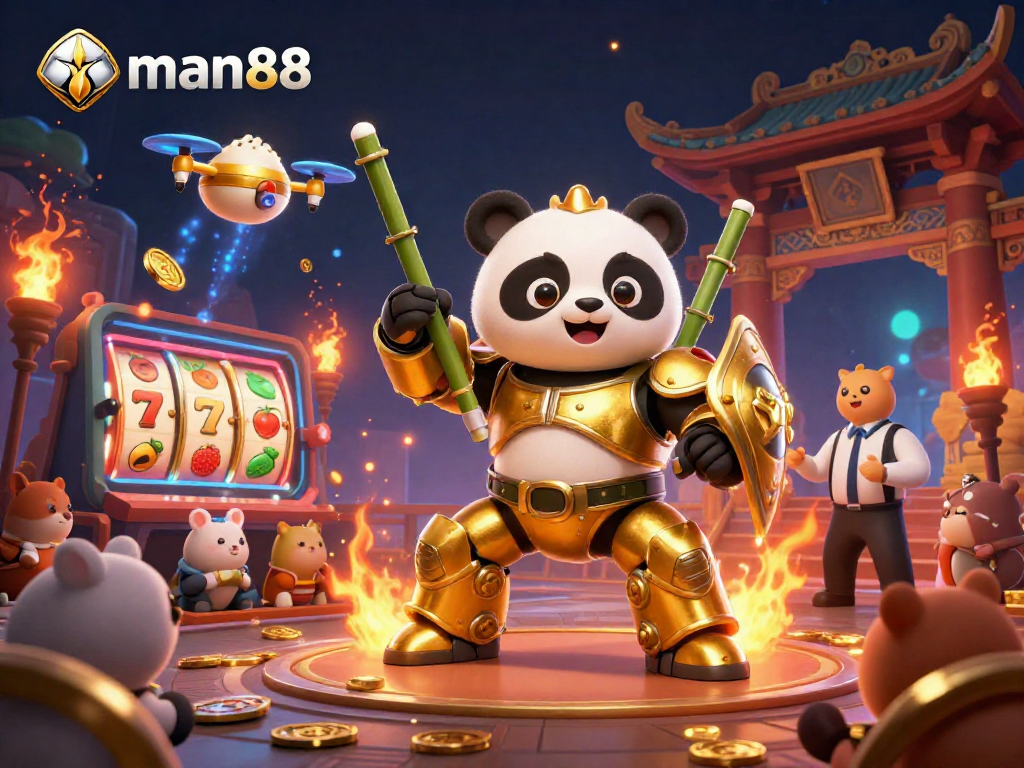 Experience the excitement of man88 with a vibrant 3D casino scene filled with dynamic games and cheering spectators.