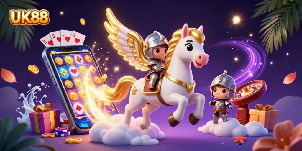 Play thrilling games at UK88 while surrounded by an enchanting 3D scene of fortune and adventure.