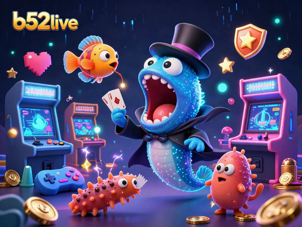 b52live showcases a magical scene with bioluminescent sea creatures performing enchanting casino tricks amidst glowing game symbols.