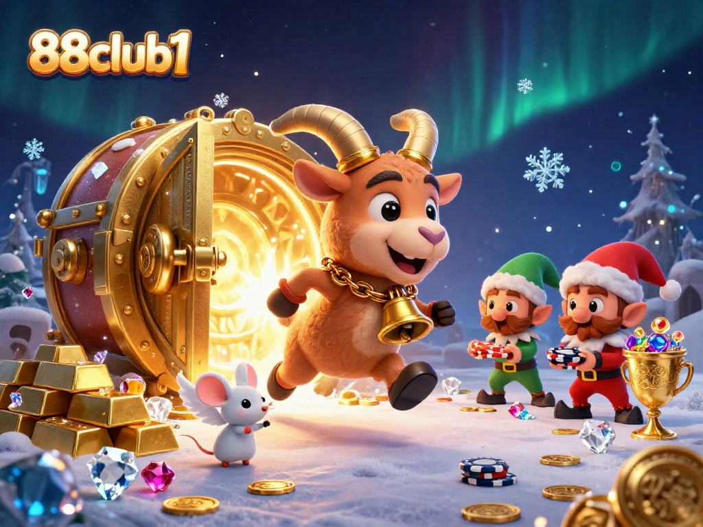 Experience the thrill of gaming at 88club1 with playful characters in a festive casino scene.