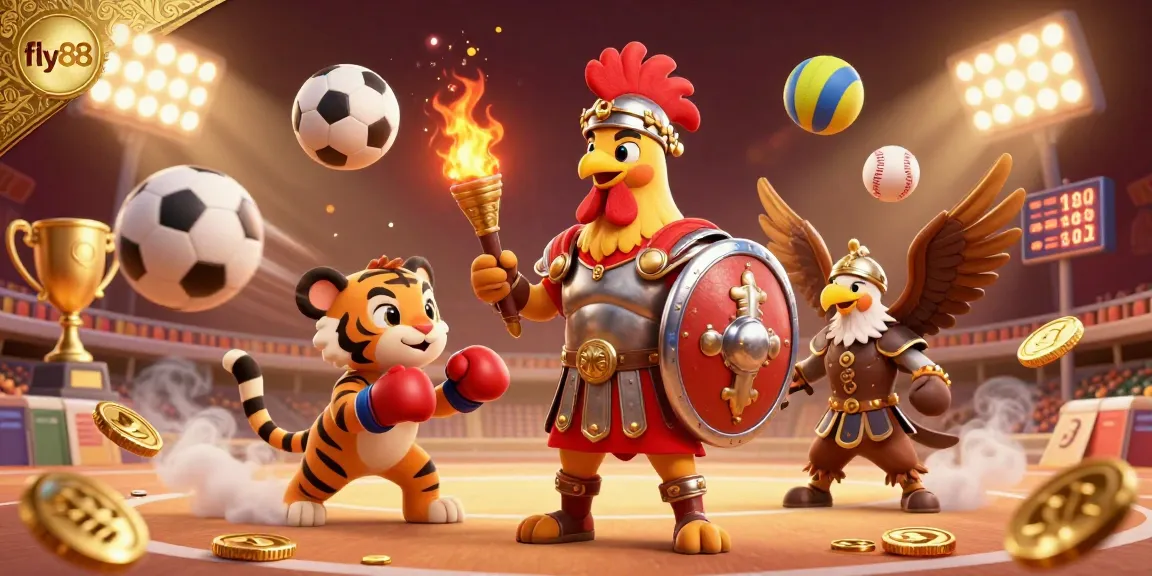 Engage in thrilling sports betting with fly88, featuring energetic characters and dynamic game elements.