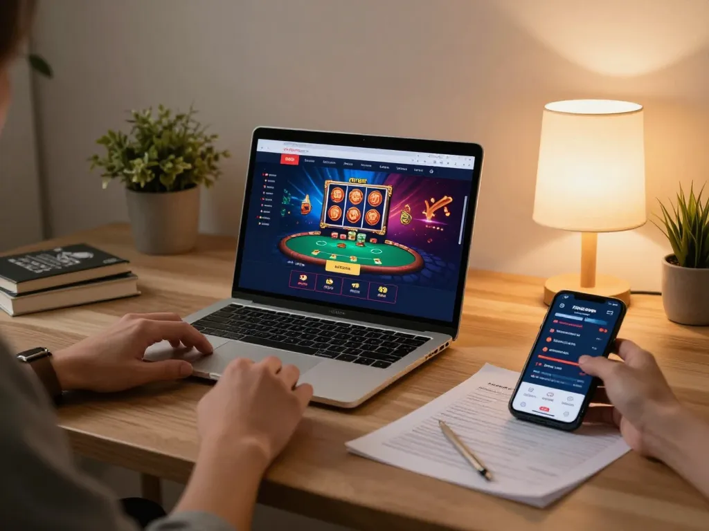 Engaging scene of online gaming in a cozy setting with Link nhà cái Rik88 for strategic betting