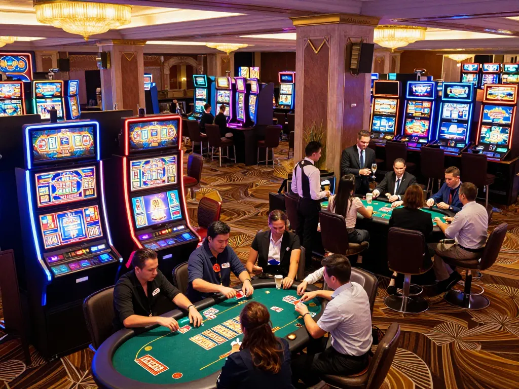 Excited players enjoying the vibrant atmosphere at 789club casino with colorful slot machines.