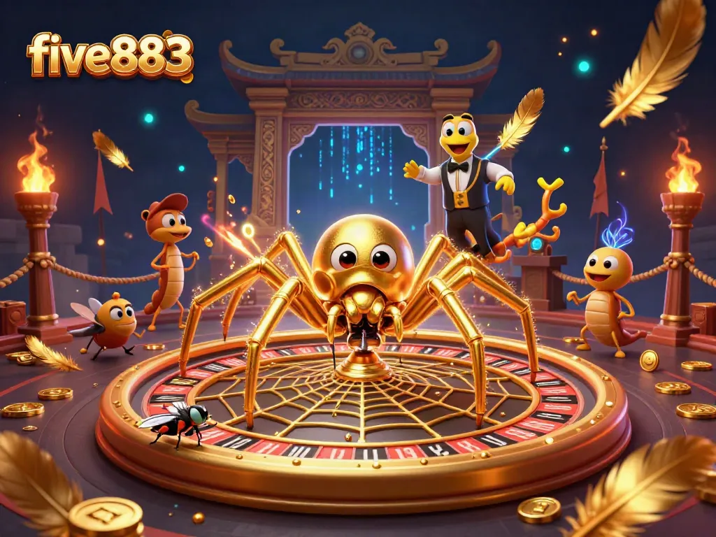 Experience thrilling bets at five883 with vibrant 3D casino elements spinning dynamically.
