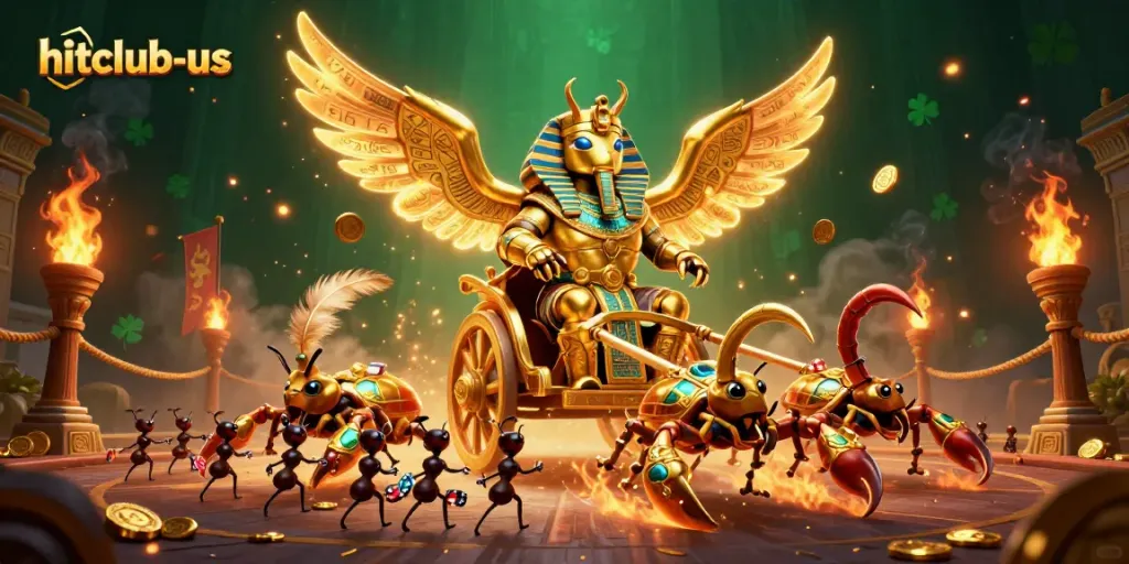 Experience thrilling gameplay at hitclub-us with a dynamic scene filled with golden treasures and vibrant casino elements.