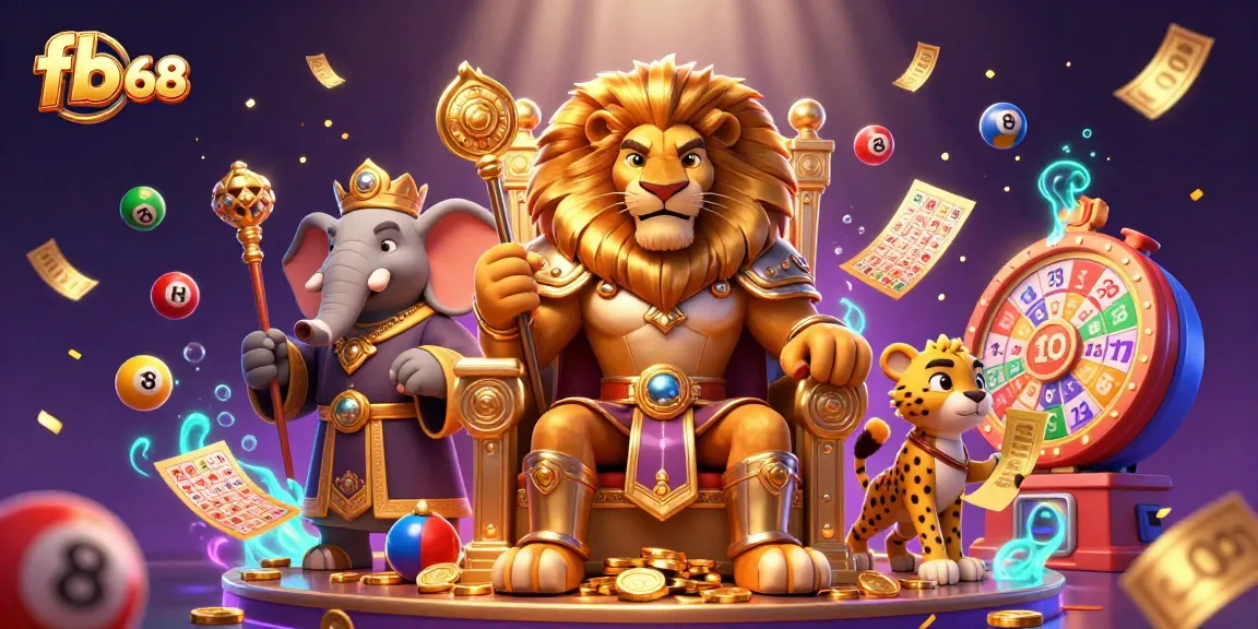 Engage with fb 68's vibrant casino adventure in this dynamic 3D illustration full of lottery excitement.