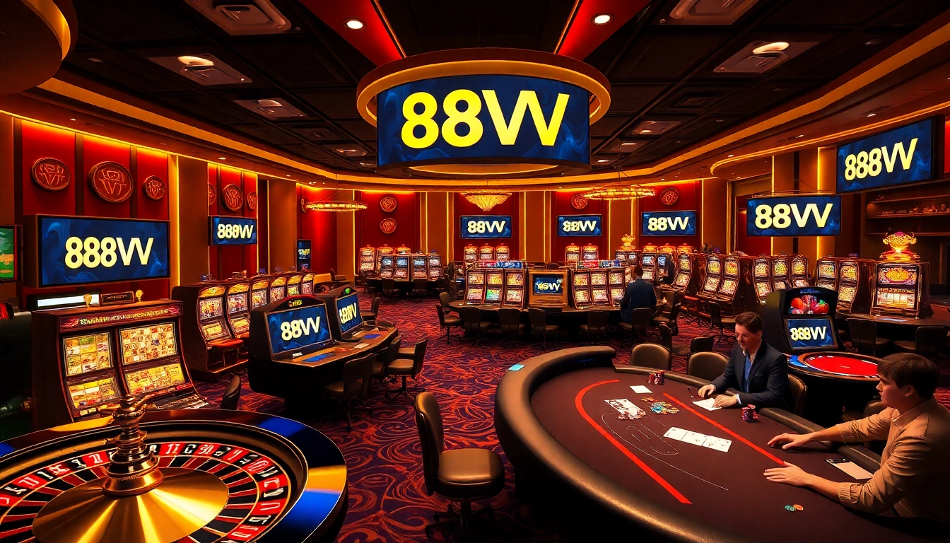 Experience thrilling gaming and vibrant atmosphere at 88VV casino, featuring roulette, slots, and poker.