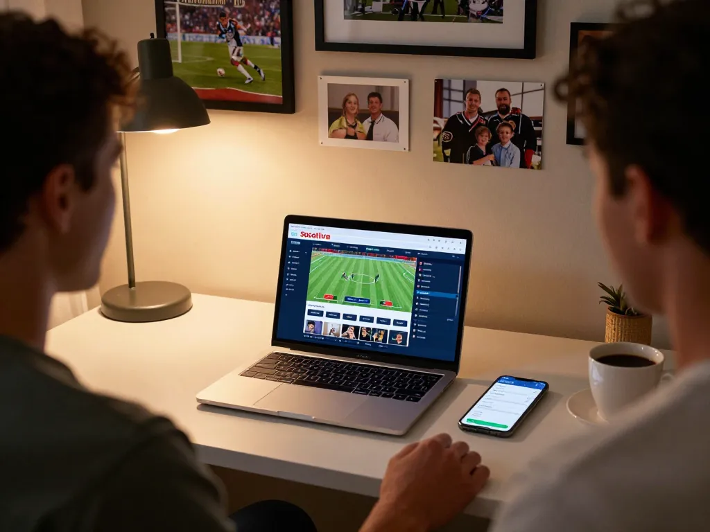 Socolive streaming live matches on a laptop during a cozy sports betting setup.