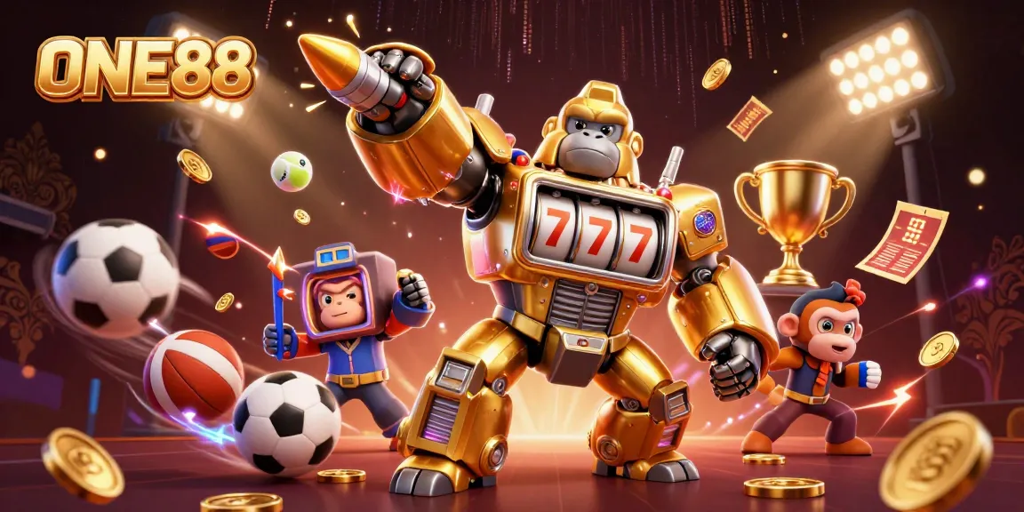 Experience thrilling wins with ONE88 in an electric casino adventure depicted in stunning 3D.