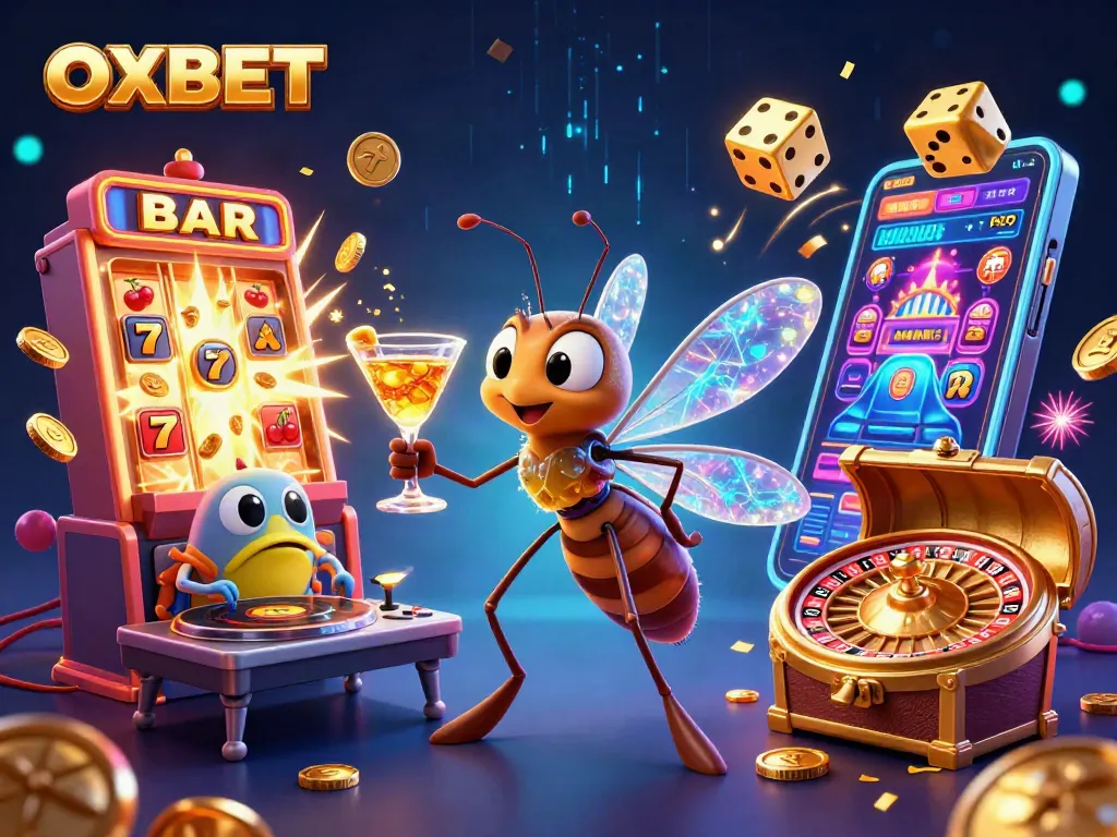 Experience the vibrant world of OXBET with dynamic casino elements and characters in action.