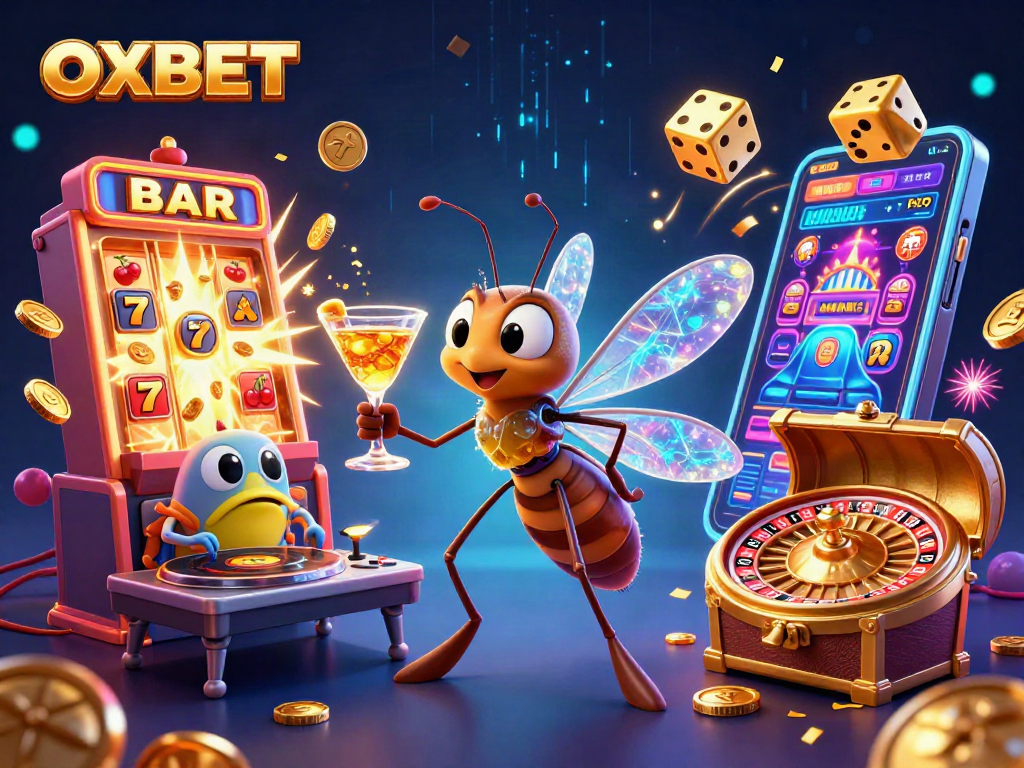 Experience the vibrant world of OXBET with dynamic casino elements and characters in action.