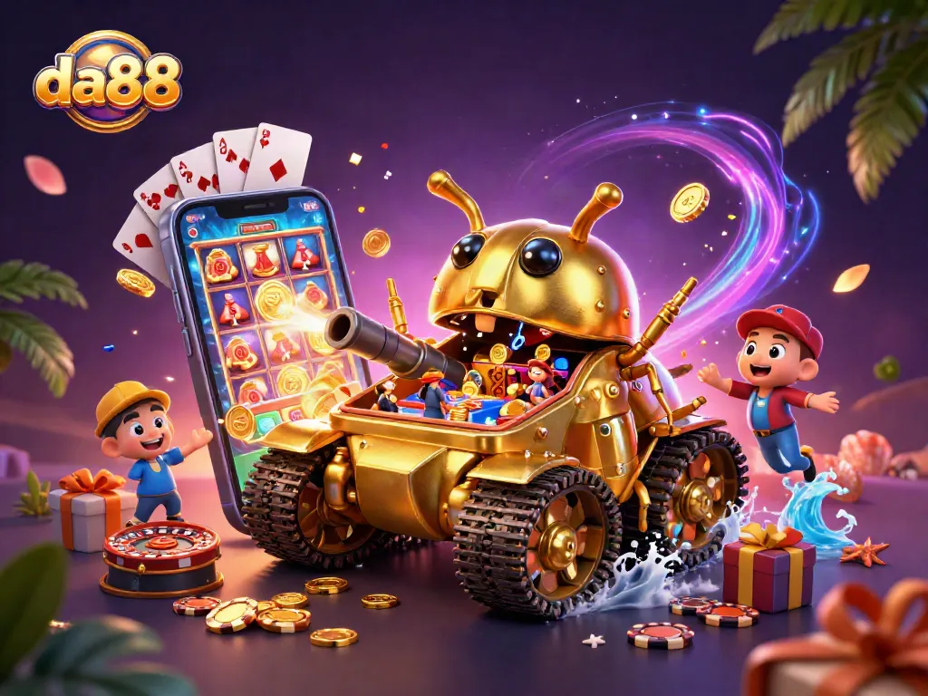 Experience thrilling gameplay with da88's golden beetle tank casino filled with fun, vibrant elements.