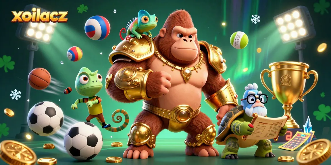 Xoilacz delivers thrilling sports betting excitement with dynamic scene featuring cartoon characters and sports elements.