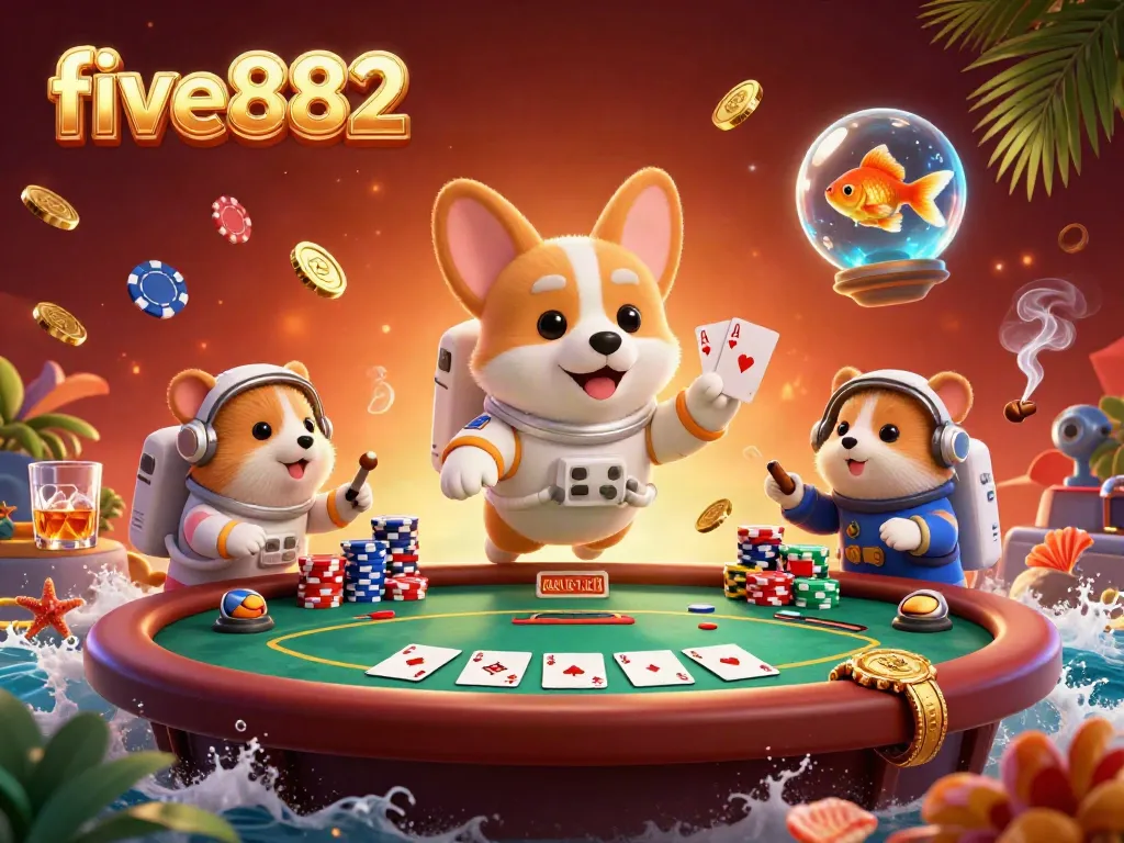 Experience thrilling action in the five882 galaxy as the floating corgi plays poker with fantastic odds.